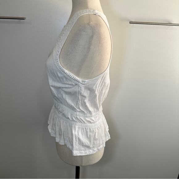 Lucky Brand Size XS White Crochet Lace Peplum Top Tank Cottagecore Coastal Beach - Picture 3 of 13